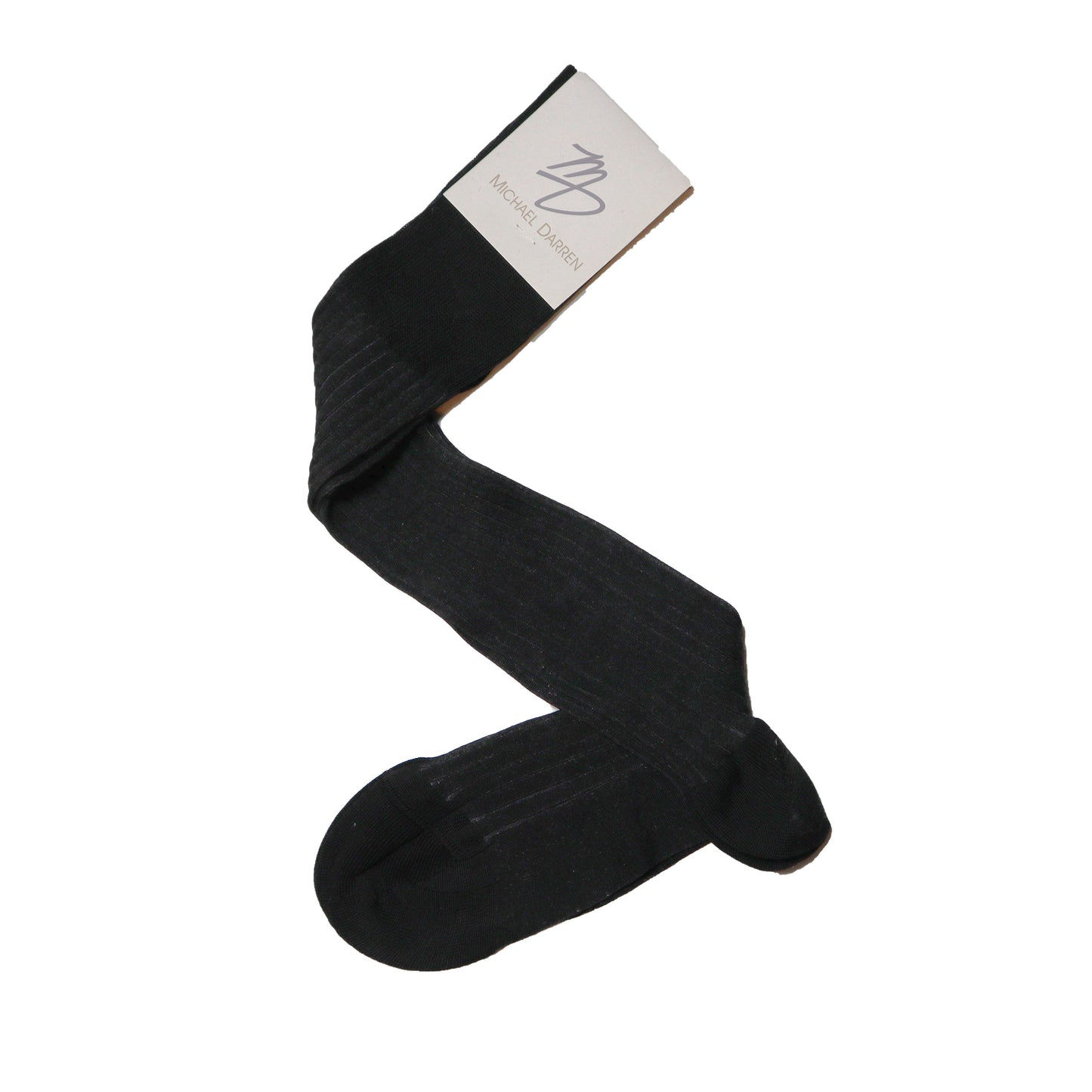 Michael Darren Shadow Stripe over the calf men's dress sock, Egyptian Cotton in Black and Charcoal