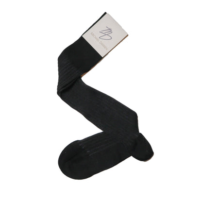 Michael Darren Shadow Stripe over the calf men's dress sock, Egyptian Cotton in Black and Charcoal