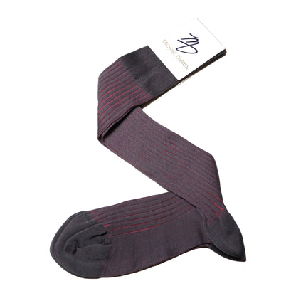 Michael Darren Shadow Stripe over the calf men's dress sock, Egyptian Cotton in Light Grey and Pink