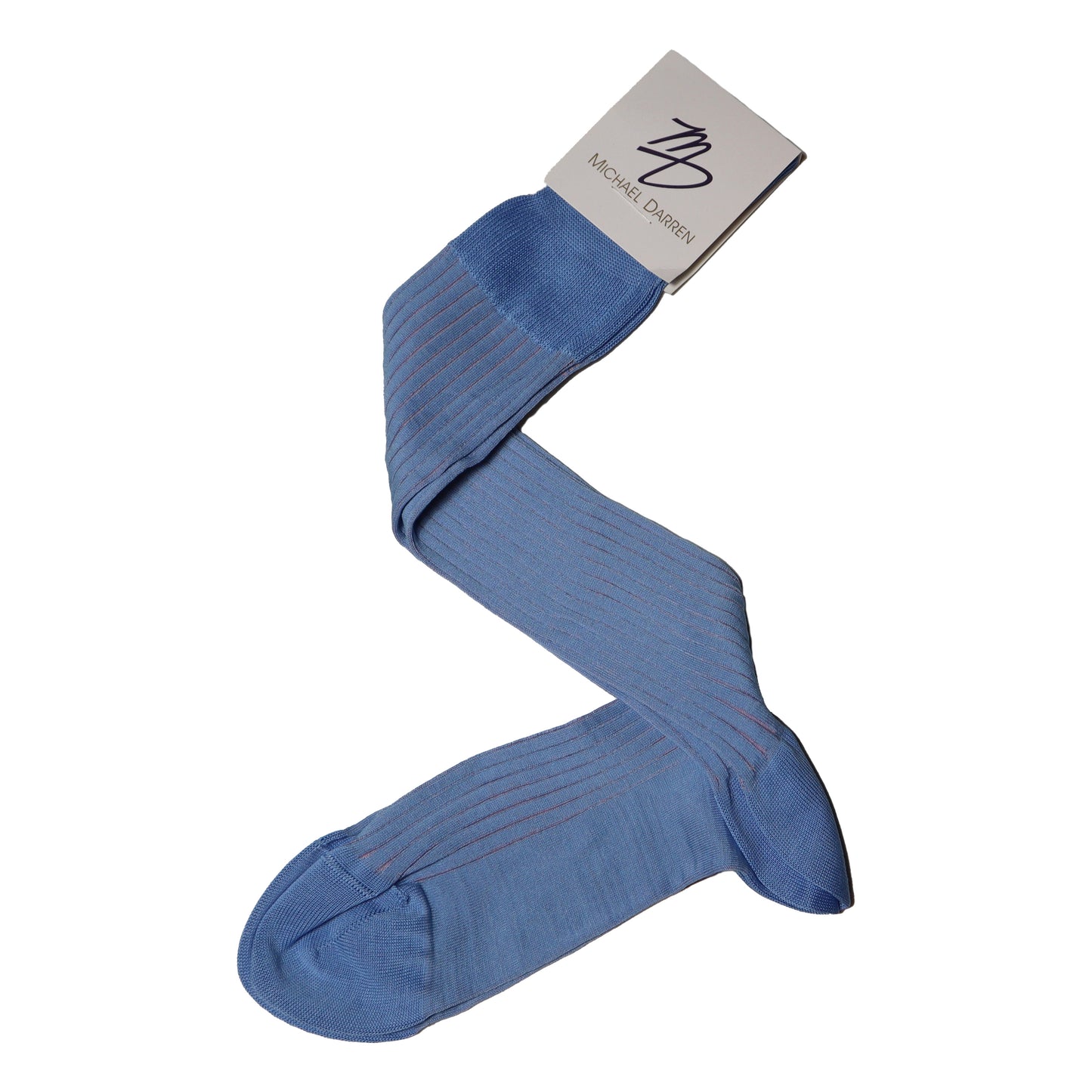 Michael Darren Shadow Stripe over the calf men's dress sock, Egyptian Cotton in Sky Blue and Pink