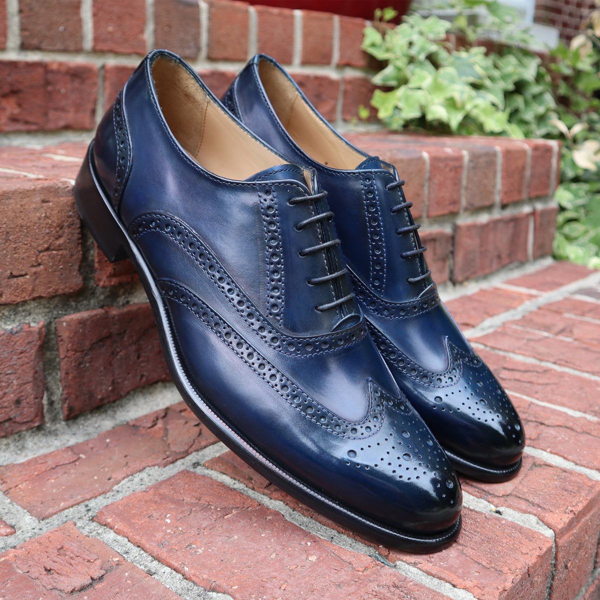 Handmade Italian leather Sapphire Blue Wingtip Oxford, men's dress shoe by Michael Darren Shoes