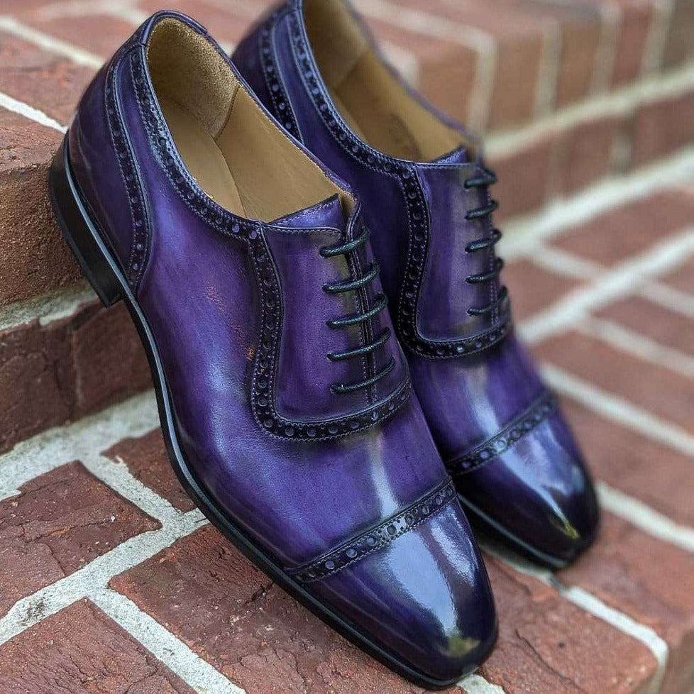 Handmade Italian leather Aubergine Adelaide Oxford, men's dress shoe by Michael Darren Shoes