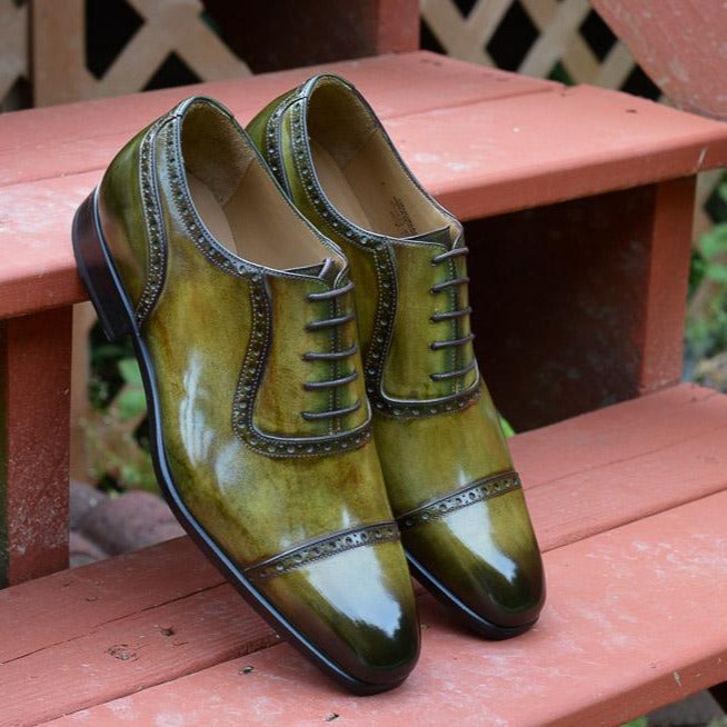 Handmade Italian leather Olive Green Adelaide Oxford, men's dress shoe by Michael Darren Shoes