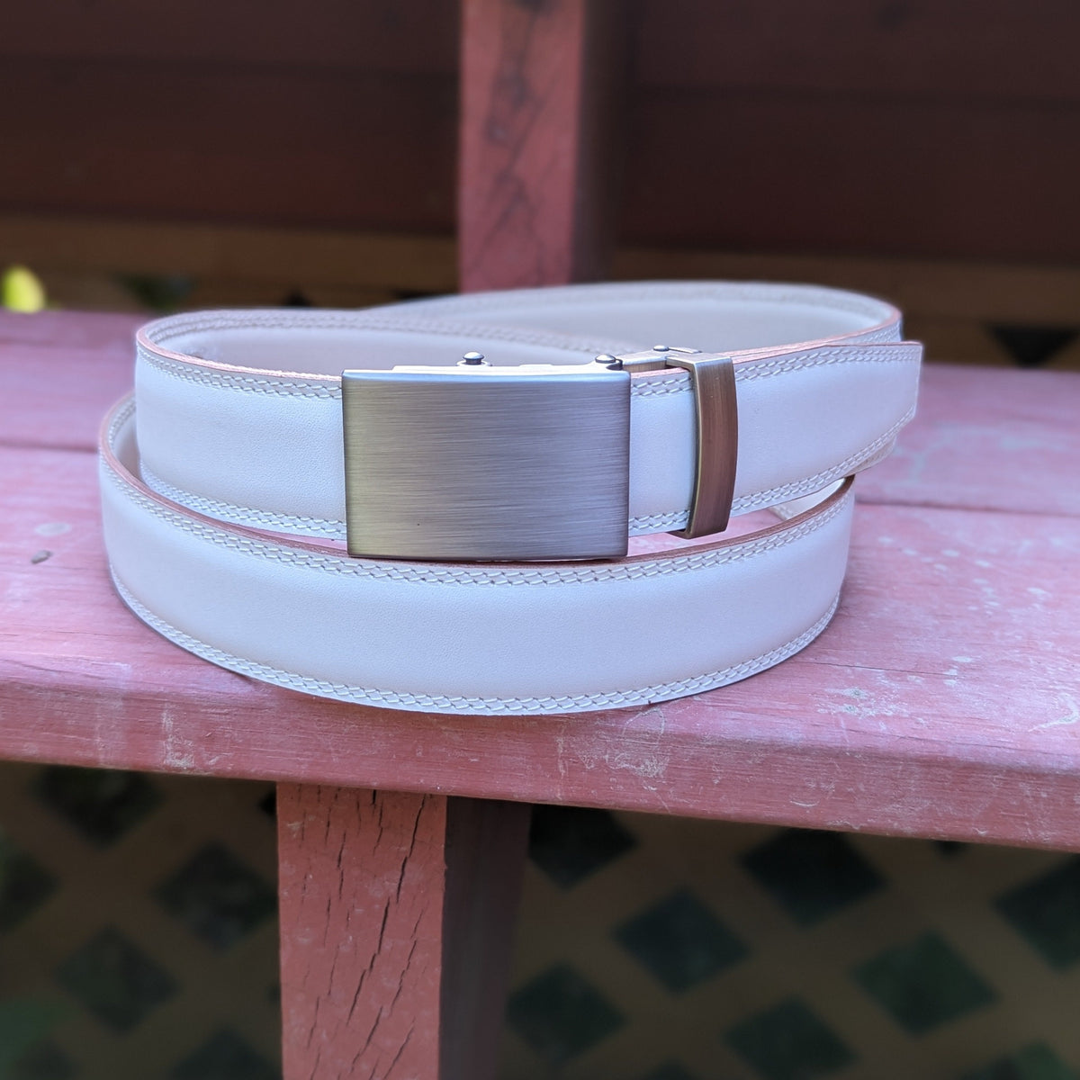 Handmade Italian leather Unfinished Crust Patina Belt with ratchet closure by Michael Darren Shoes