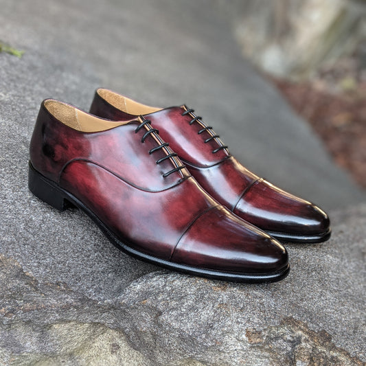 Handmade Italian leather Black Cherry Cap Toe Oxford, men's dress shoe by Michael Darren Shoes