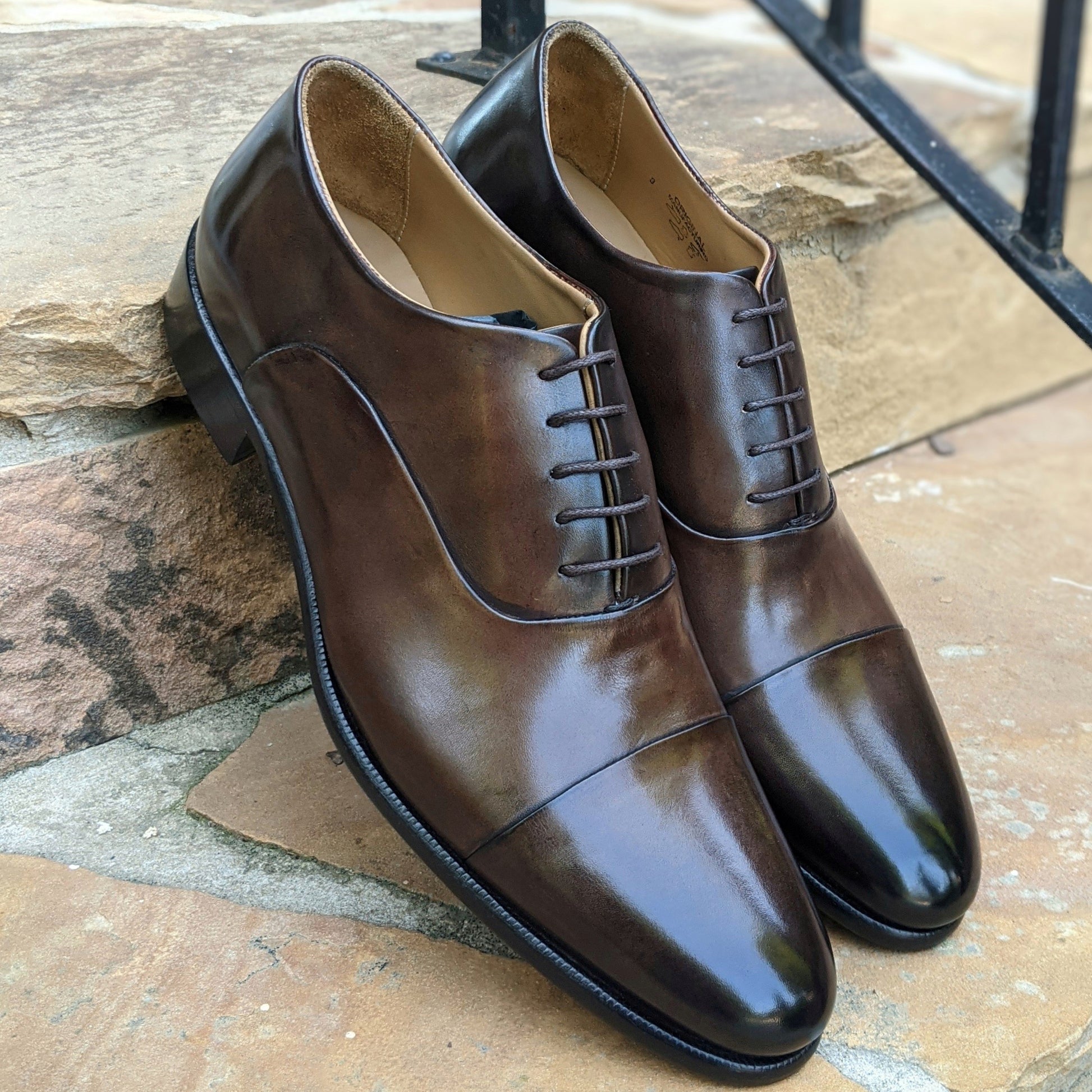 Handmade Italian leather Chocolate Brown Cap Toe Oxford, men's dress shoe by Michael Darren Shoes