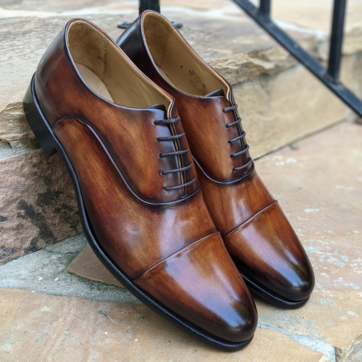 Handmade Italian leather Oak Brown Cap Toe Oxford, men's dress shoe by Michael Darren Shoes