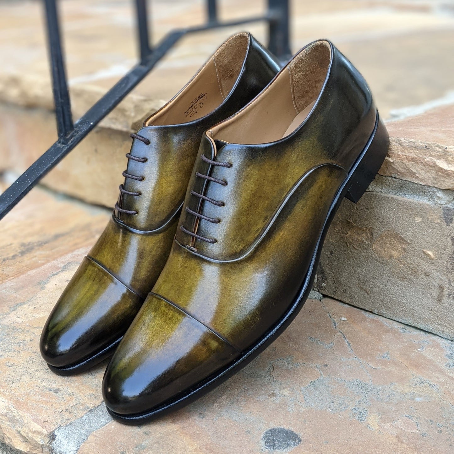 Handmade Italian leather Olive Green Cap Toe Oxford, men's dress shoe by Michael Darren Shoes