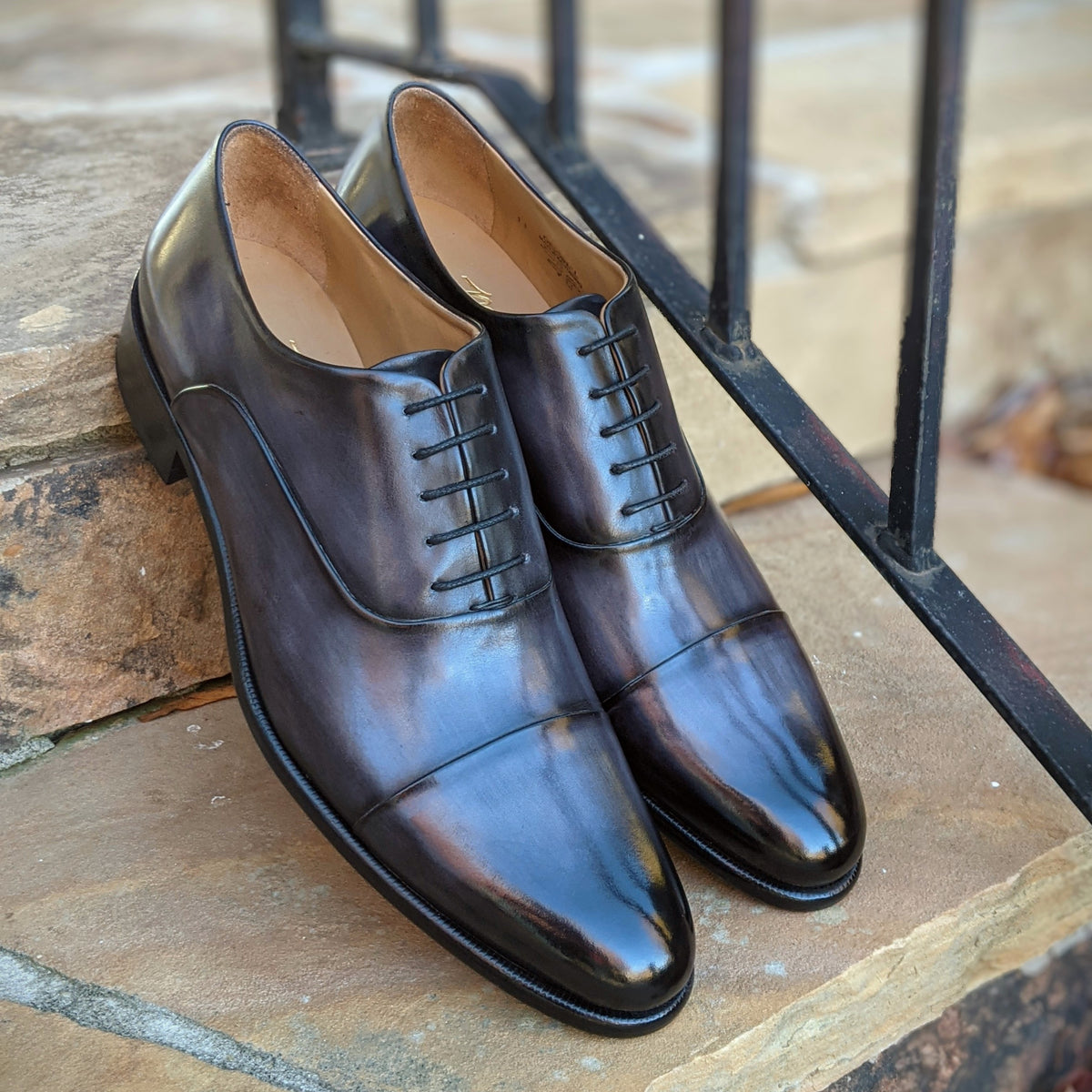 Handmade Italian leather Smoke Grey Cap Toe Oxford, men's dress shoe by Michael Darren Shoes