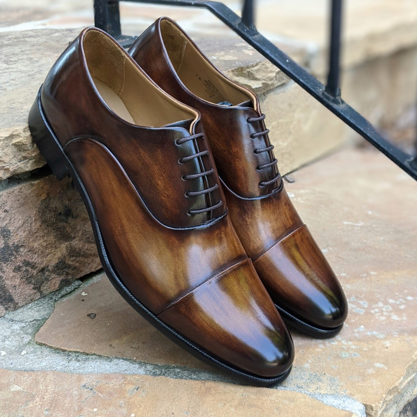 Handmade Italian leather Walnut Cap Toe Oxford, men's dress shoe by Michael Darren Shoes