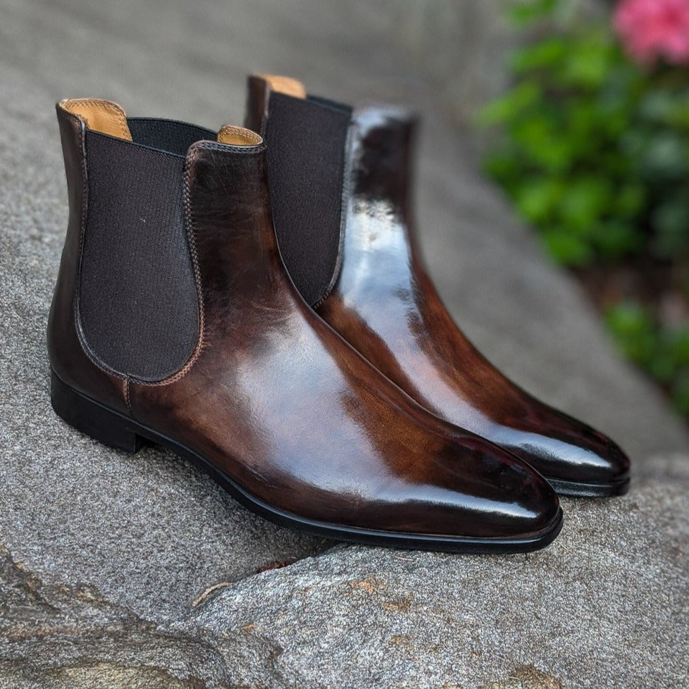 Handmade Italian leather Chocolate Brown Chelsea Boot, men's dress boot by Michael Darren Shoes