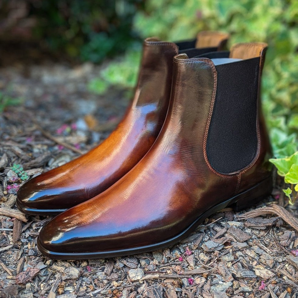 Handmade Italian leather Oak Brown Chelsea Boot, men's dress boot by Michael Darren Shoes