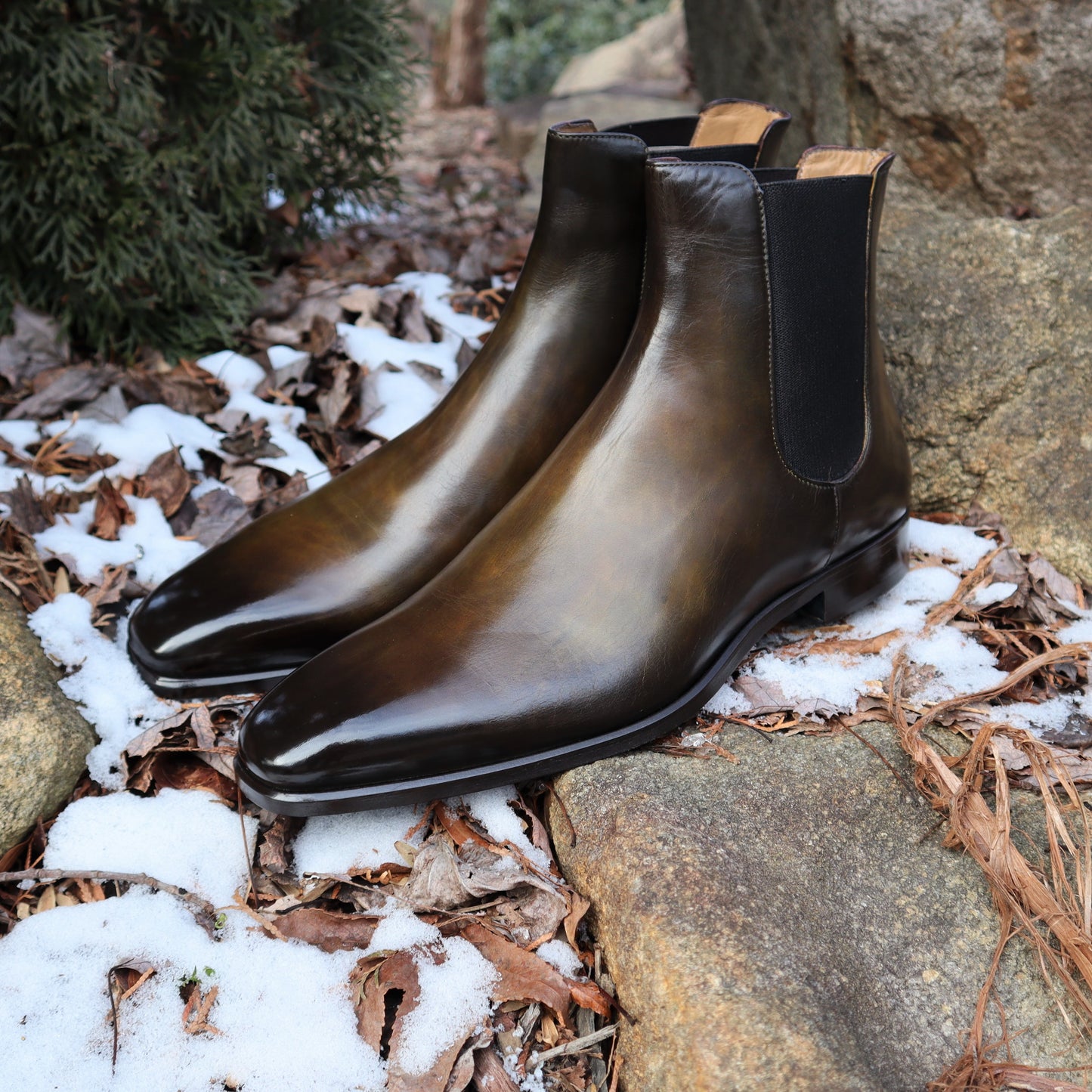 Handmade Italian leather Olive Green Chelsea Boot, men's dress boot by Michael Darren Shoes