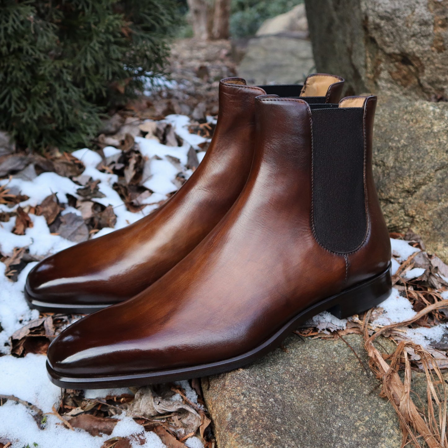 Handmade Italian leather Walnut Chelsea Boot, men's dress boot by Michael Darren Shoes