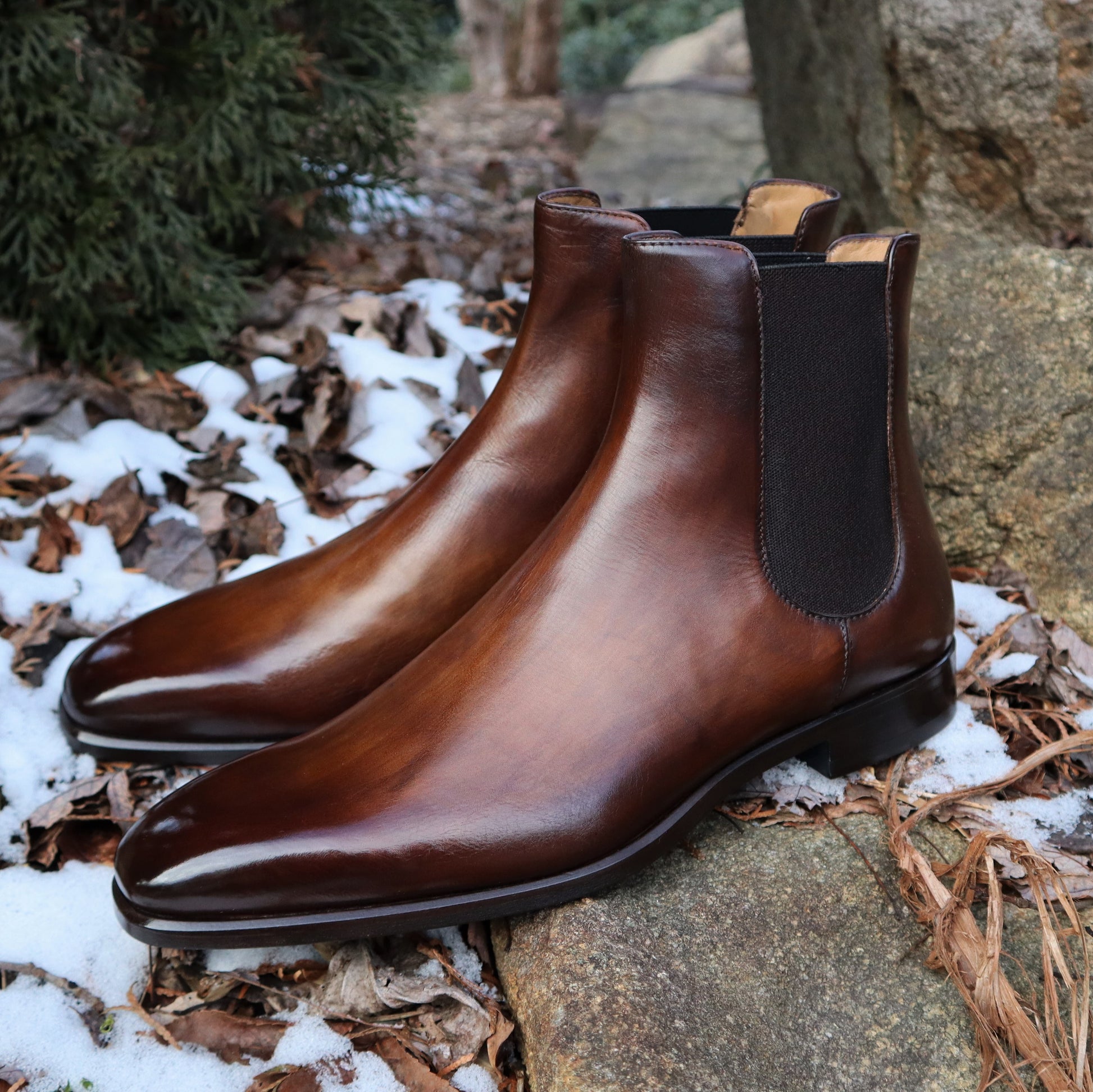 Handmade Italian leather Walnut Chelsea Boot, men's dress boot by Michael Darren Shoes
