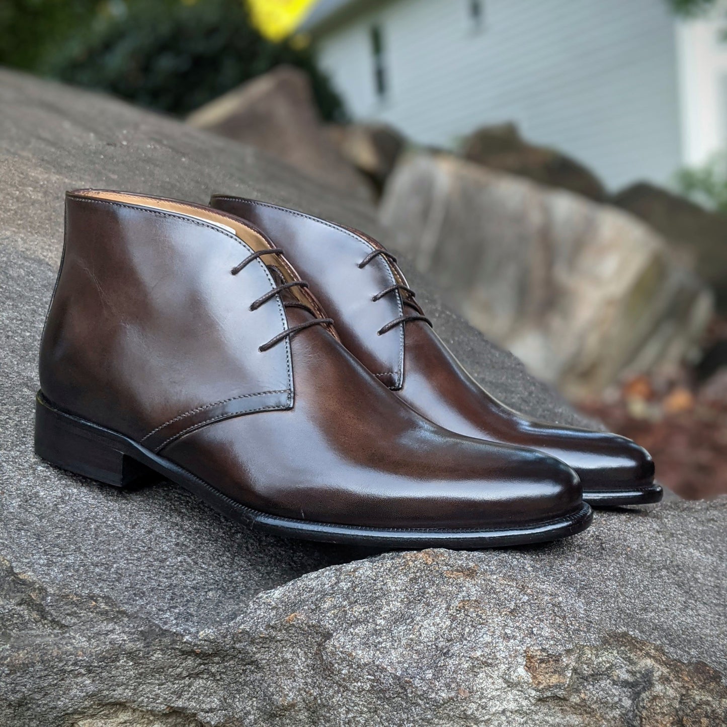 Handmade Italian leather Chocolate Brown Chukka boot with lace up closure, men's dress boot by Michael Darren Shoes