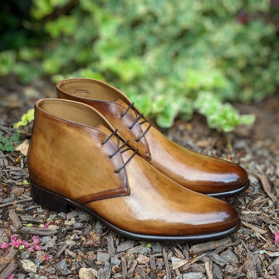 Handmade Italian leather Cuoio Chukka boot with lace up closure, men's dress boot by Michael Darren Shoes