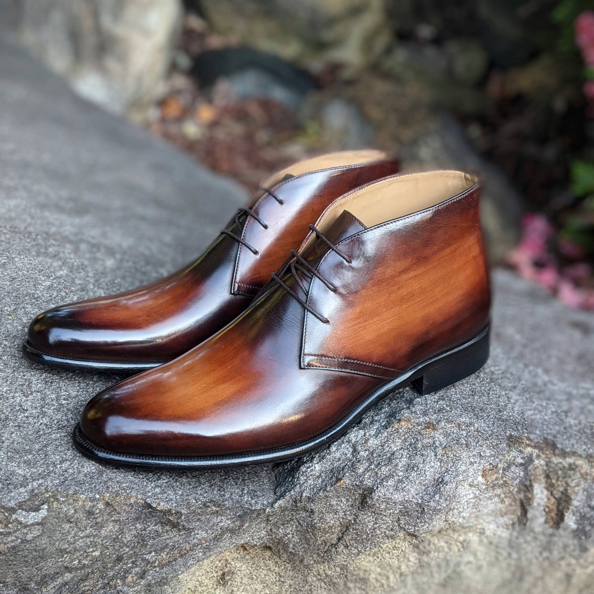 Handmade Italian leather Oak Brown Chukka boot with lace up closure, men's dress boot by Michael Darren Shoes