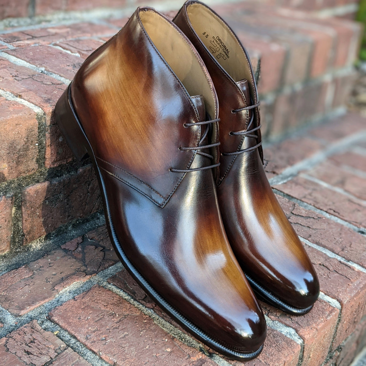 Handmade Italian leather Walnut Brown Chukka boot with lace up closure, men's dress boot by Michael Darren Shoes