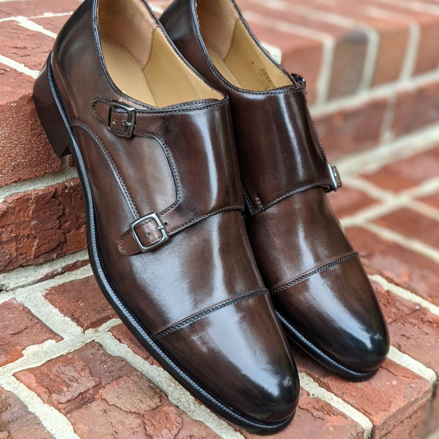 Handmade Italian leather Chocolate Brown Double Monkstrap with double buckle closure, men's dress shoe by Michael Darren Shoes