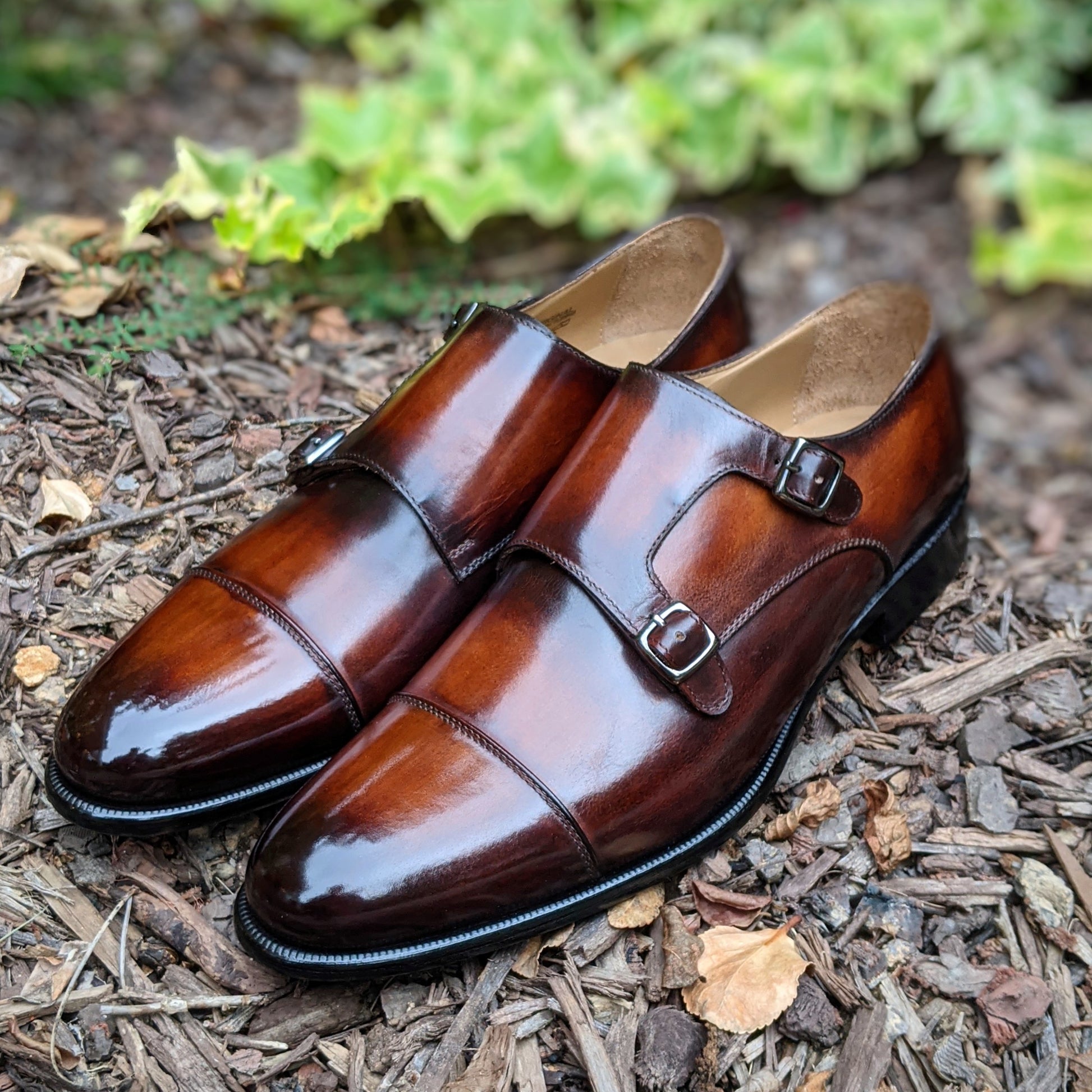 Handmade Italian leather Oak Brown Double Monkstrap with double buckle closure, men's dress shoe by Michael Darren Shoes