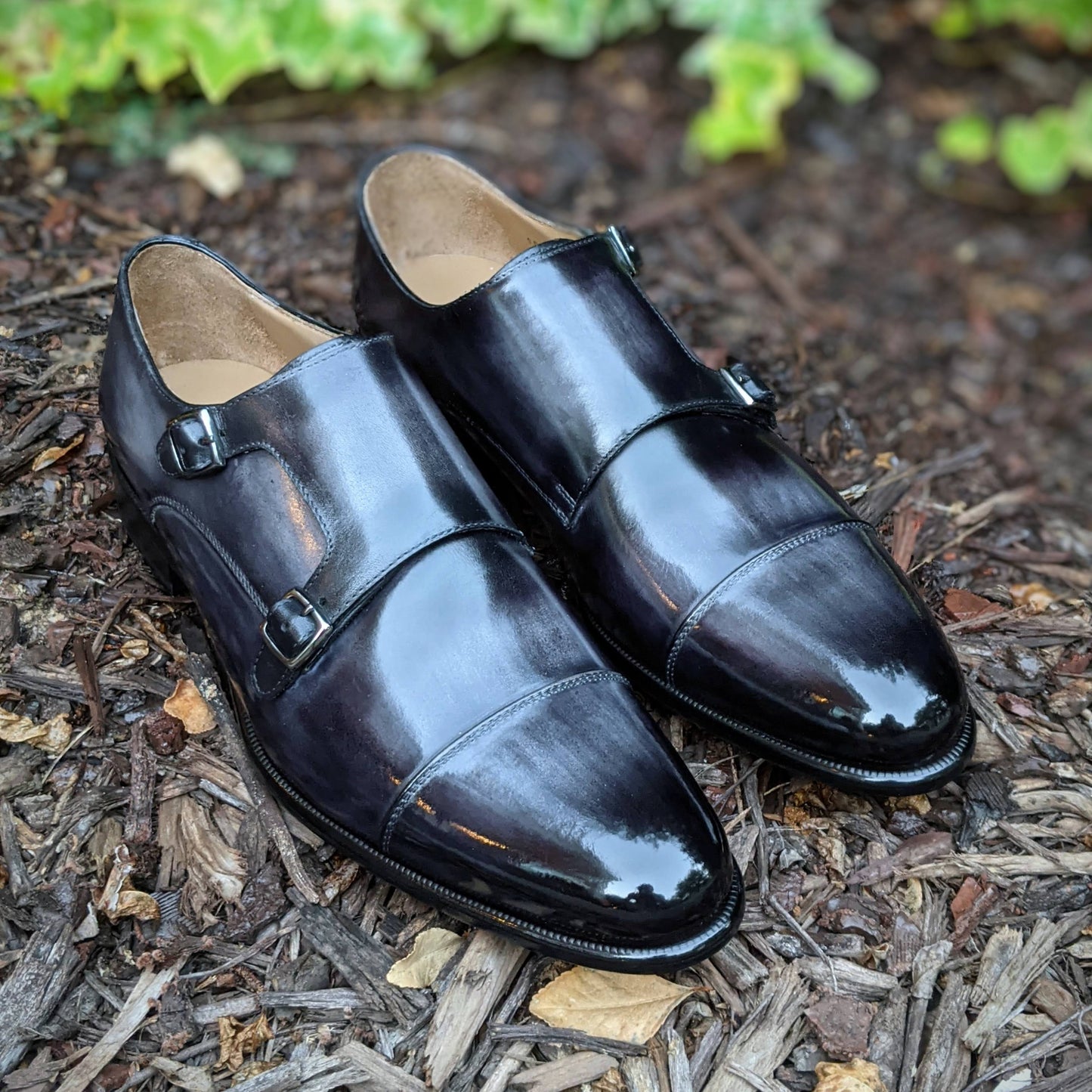 Handmade Italian leather Smoke Grey Double Monkstrap with double buckle closure, men's dress shoe by Michael Darren Shoes