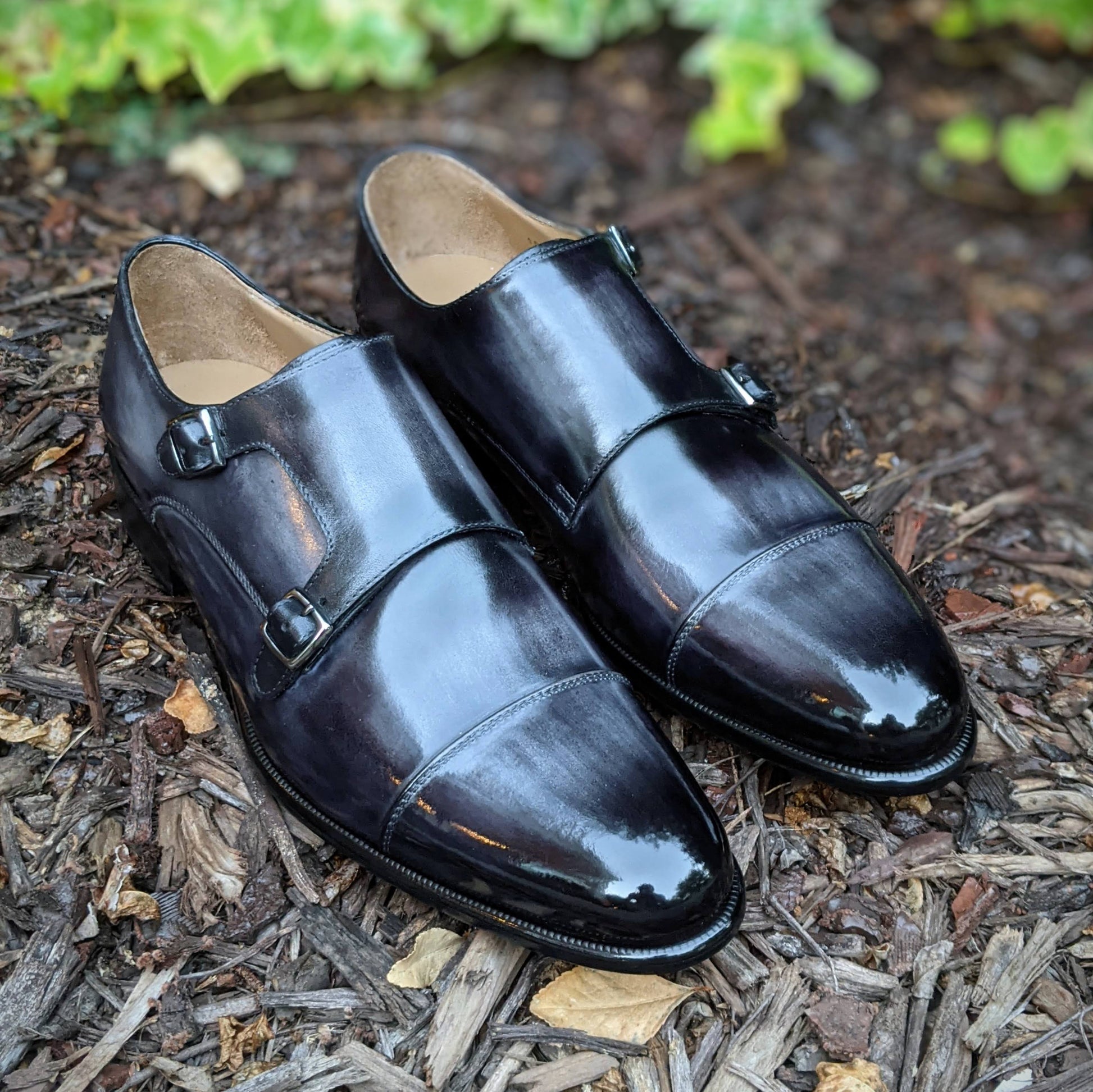 Handmade Italian leather Smoke Grey Double Monkstrap with double buckle closure, men's dress shoe by Michael Darren Shoes