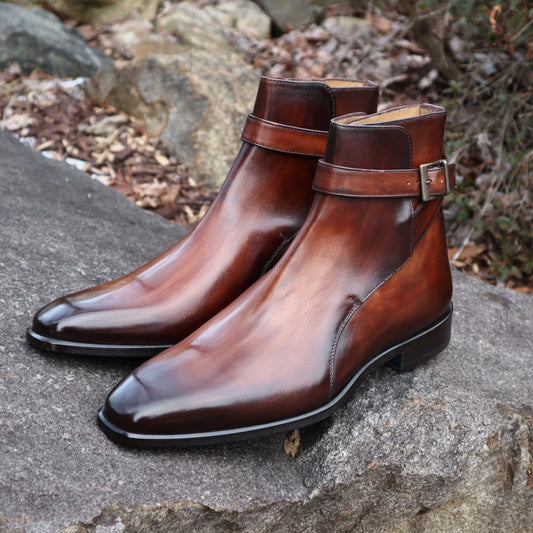 Handmade Italian leather Oak Brown Jodhpur Boot with buckle closure, men's dress boot by Michael Darren Shoes