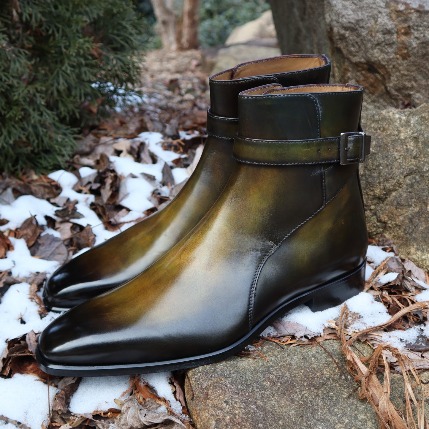 Handmade Italian leather Olive Green Jodhpur Boot with buckle closure, men's dress boot by Michael Darren Shoes