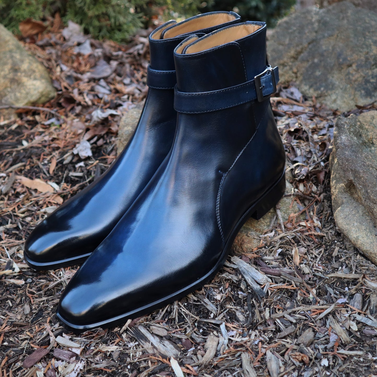 Handmade Italian leather Sapphire Blue Jodhpur Boot with buckle closure, men's dress boot by Michael Darren Shoes