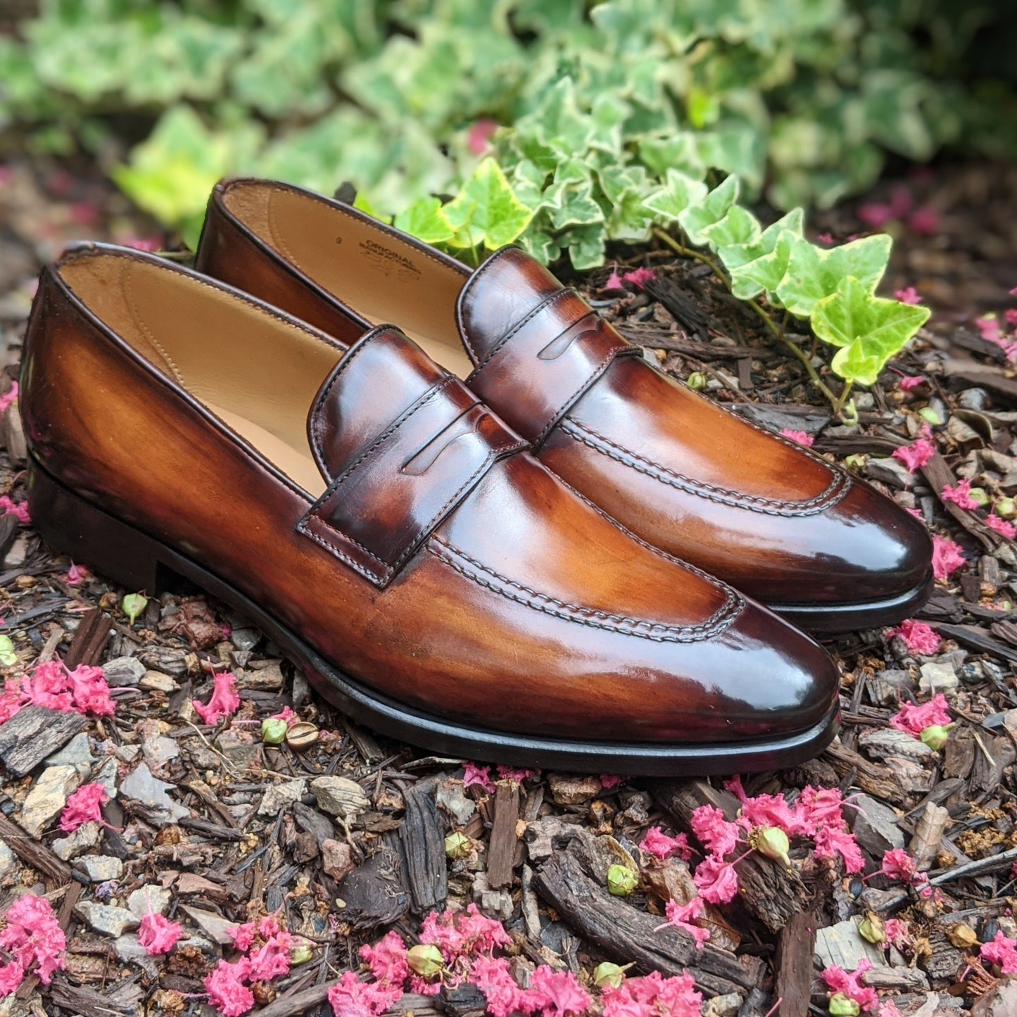Handmade Italian leather Oak Brown Penny Loafer with penny strap, men's dress shoe by Michael Darren Shoes