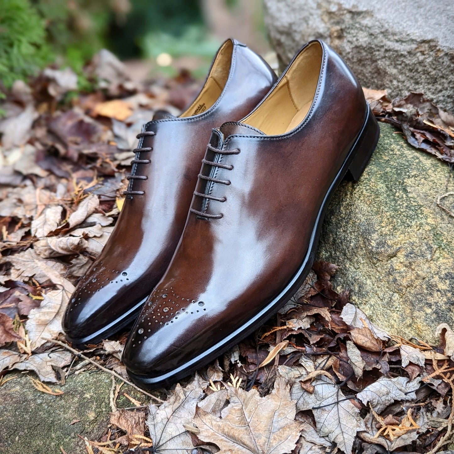 Handmade Italian leather Chocolate Brown Medallion Wholecut, men's dress shoe by Michael Darren Shoes