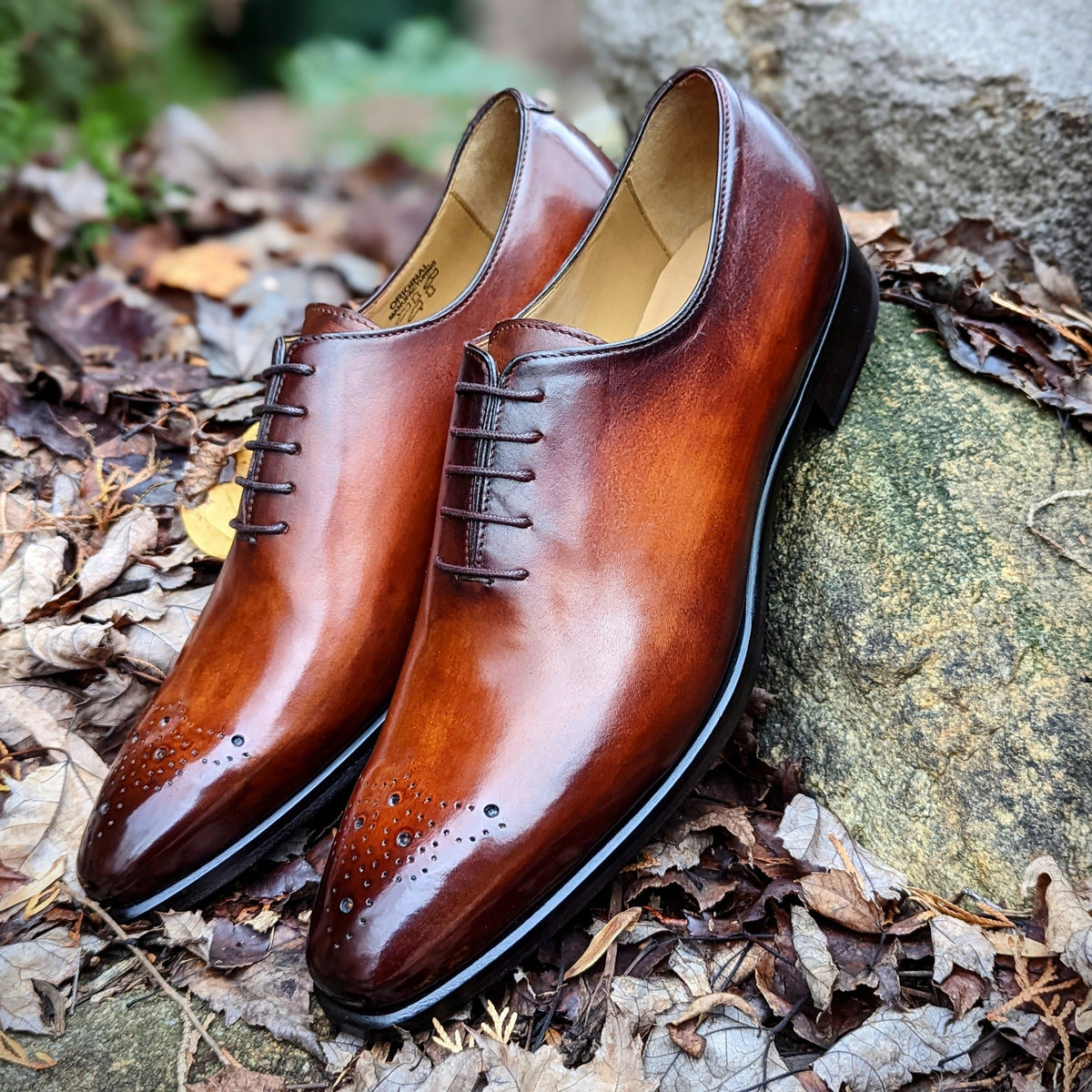 Handmade Italian leather Oak Brown Medallion Wholecut, men's dress shoe by Michael Darren Shoes