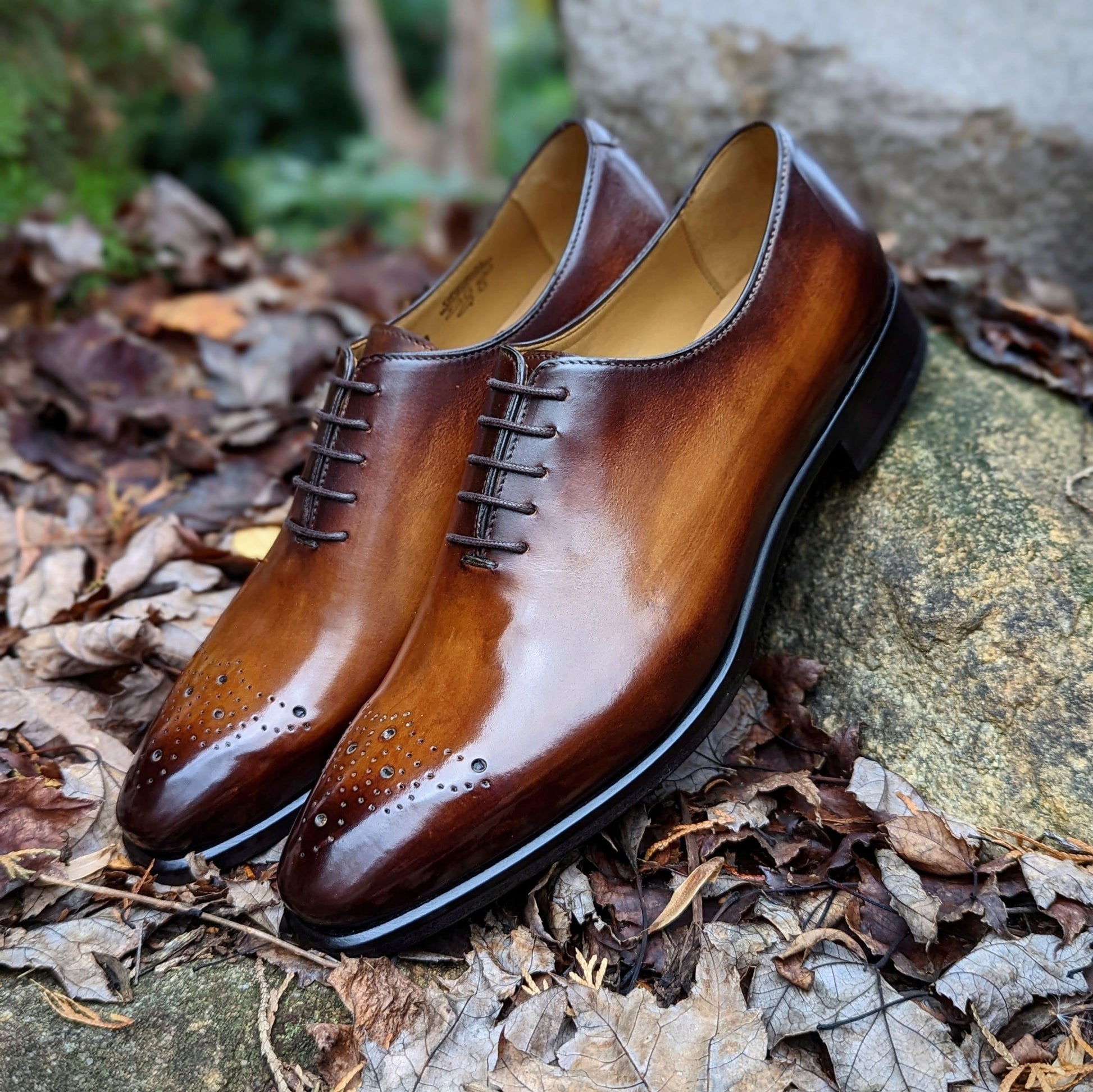Handmade Italian leather Walnut Medallion Wholecut, men's dress shoe by Michael Darren Shoes