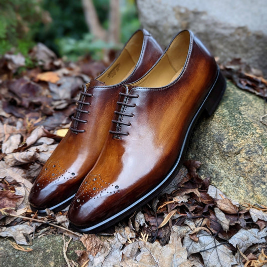 Handmade Italian leather Walnut Medallion Wholecut, men's dress shoe by Michael Darren Shoes