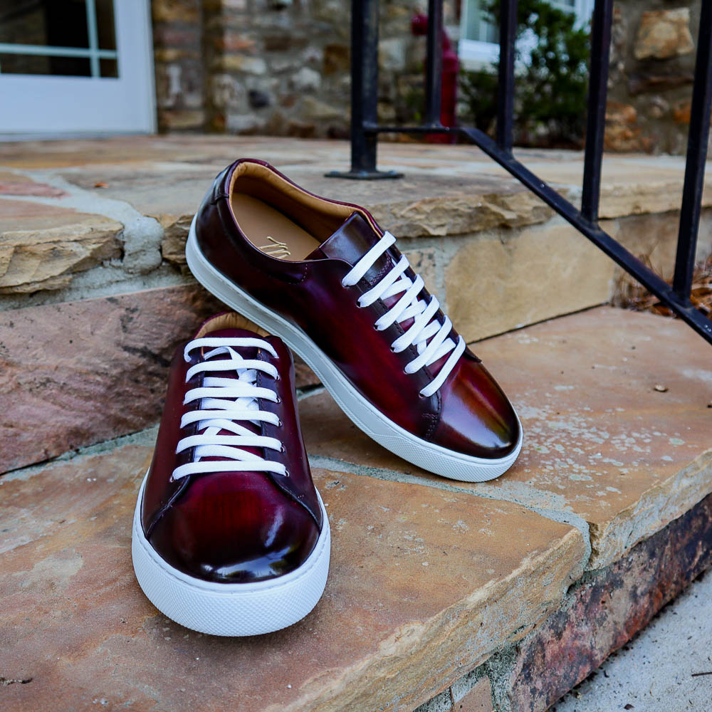 Handmade Italian leather Black Cherry Low Top Sneaker, men's casual shoe by Michael Darren Shoes