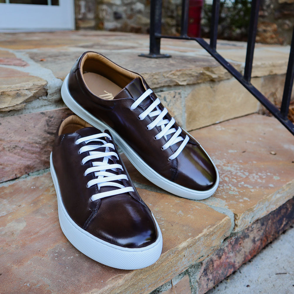 Handmade Italian leather Chocolate Brown Low Top Sneaker, men's casual shoe by Michael Darren Shoes