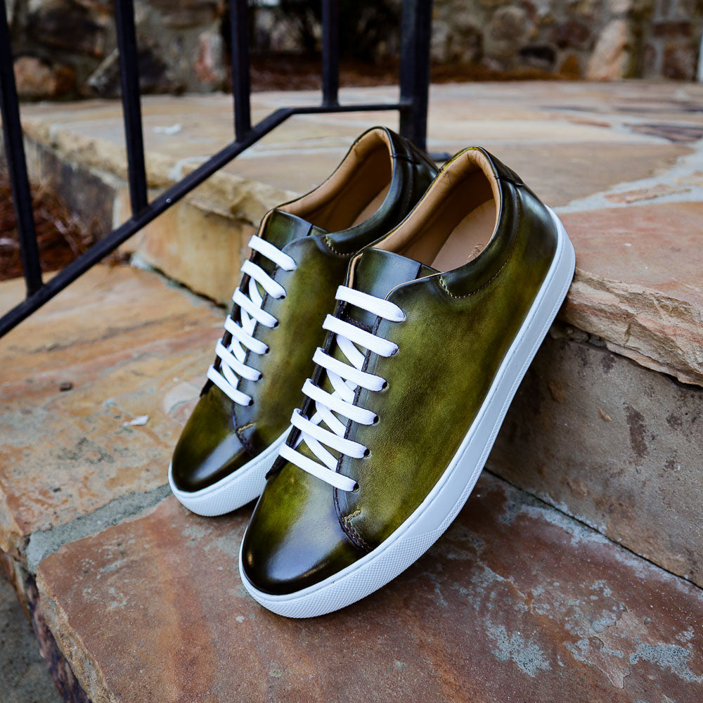 Handmade Italian leather Olive Green Low Top Sneaker, men's casual shoe by Michael Darren Shoes