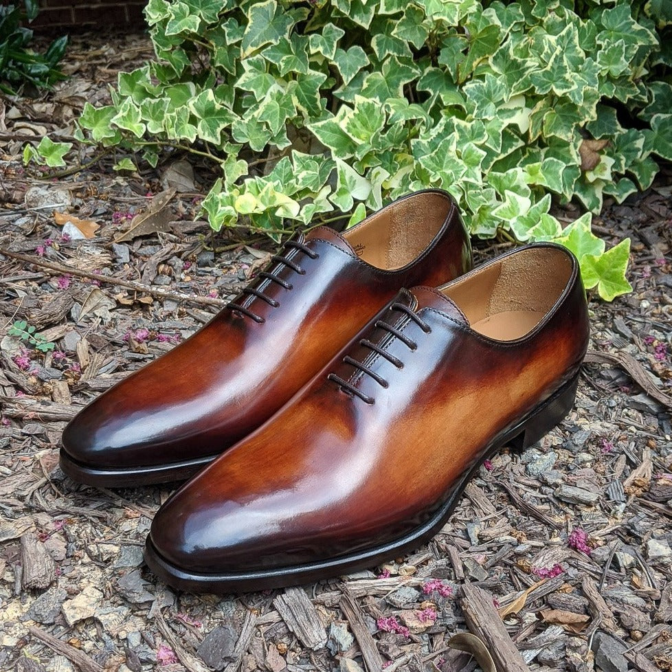 Handmade Italian leather Oak Brown Wholecut Oxford, men's dress shoe by Michael Darren Shoes
