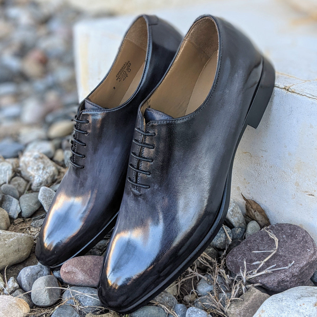 Handmade Italian leather Smoke Grey Wholecut Oxford, men's dress shoe by Michael Darren Shoes