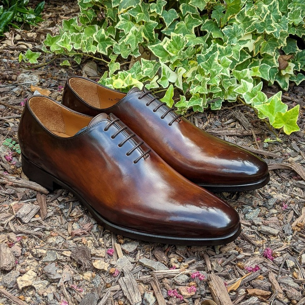 Handmade Italian leather Walnut Wholecut Oxford, men's dress shoe by Michael Darren Shoes