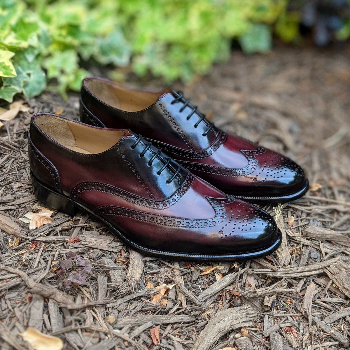 Handmade Italian leather Black Cherry Wingtip Oxford, men's dress shoe by Michael Darren Shoes