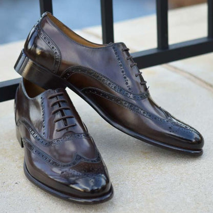 Handmade Italian leather Chocolate Brown Wingtip Oxford, men's dress shoe by Michael Darren Shoes