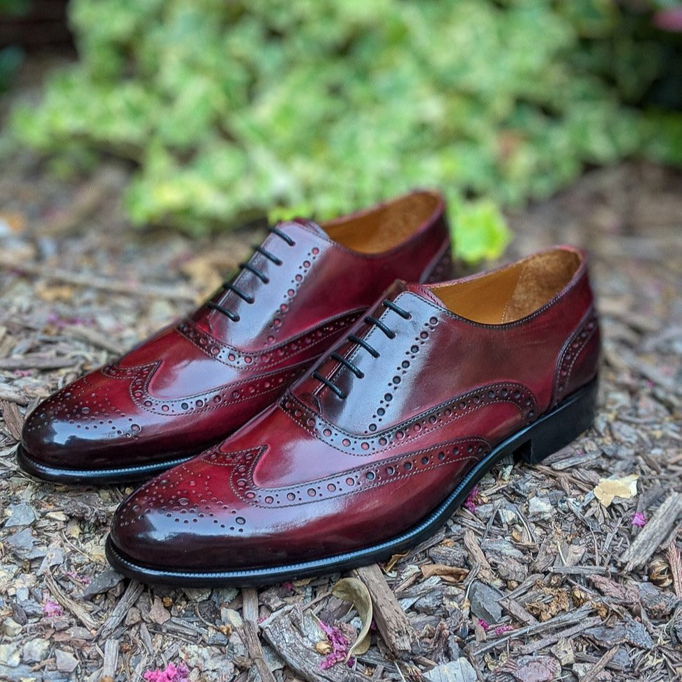 Handmade Italian leather Ruby Red Wingtip Oxford, men's dress shoe by Michael Darren Shoes