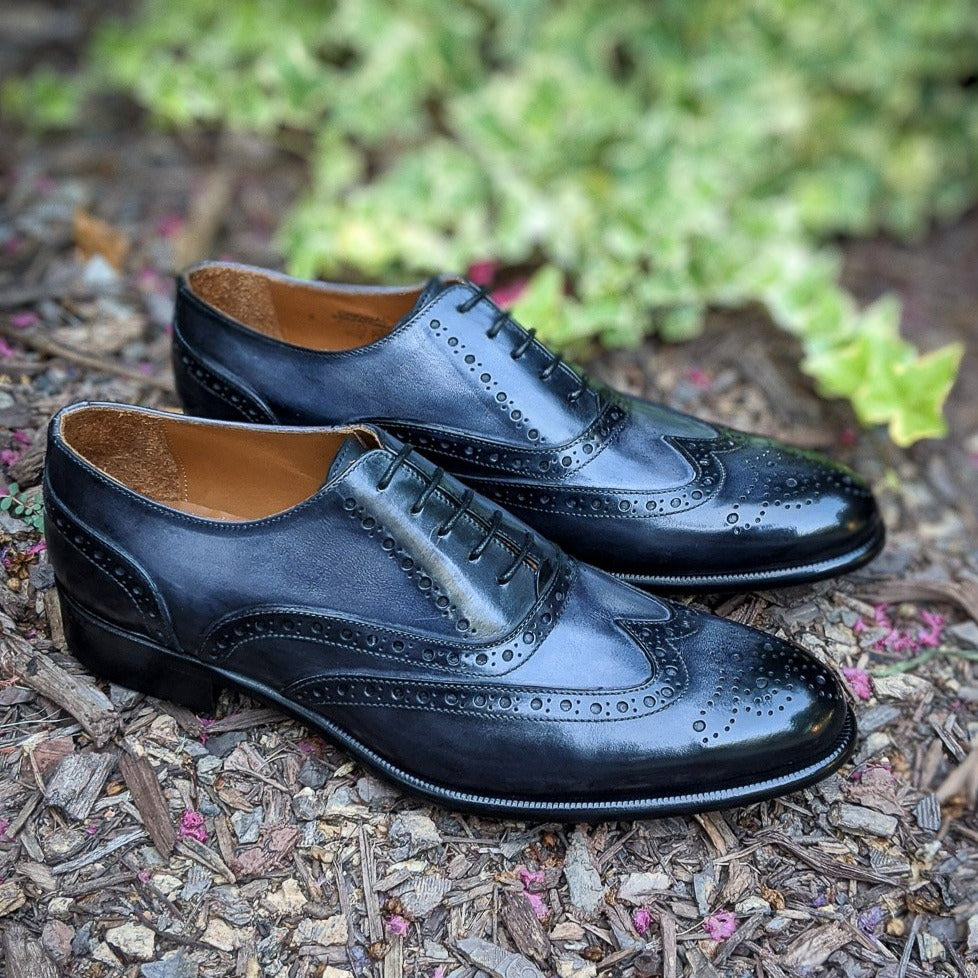 Handmade Italian leather Smoke Grey Wingtip Oxford, men's dress shoe by Michael Darren Shoes