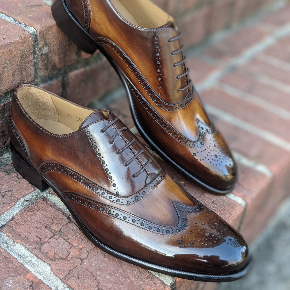 Handmade Italian leather Walnut Wingtip Oxford, men's dress shoe by Michael Darren Shoes