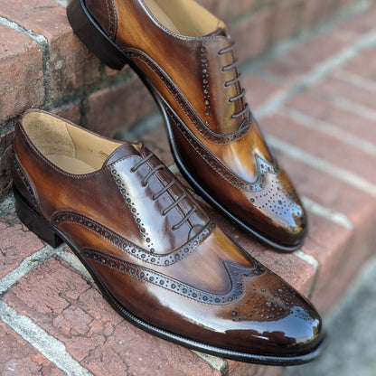 Handmade Italian leather Walnut Wingtip Oxford, men's dress shoe by Michael Darren Shoes