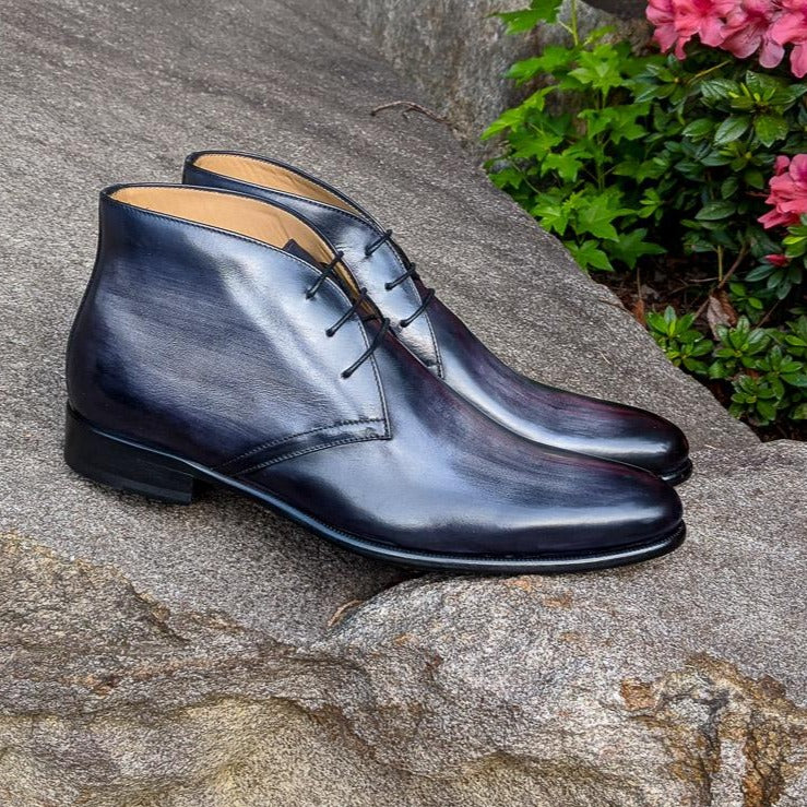 Handmade Italian leather Smoke Grey Chukka boot with lace up closure, men's dress boot by Michael Darren Shoes