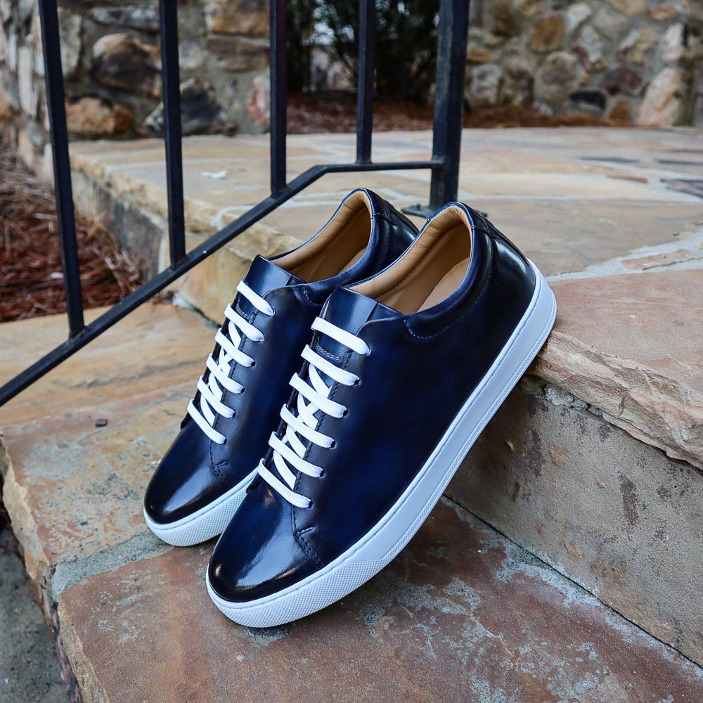 Handmade Italian leather Sapphire Blue Low Top Sneaker, men's casual shoe by Michael Darren Shoes