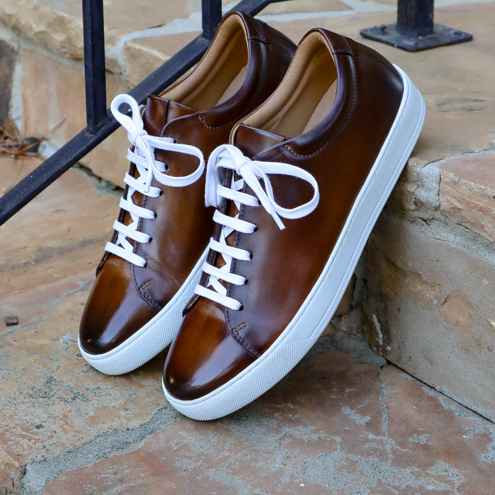 Handmade Italian leather Walnut Low Top Sneaker, men's casual shoe by Michael Darren Shoes
